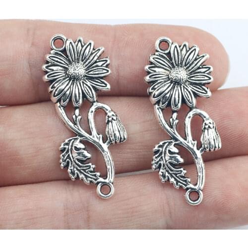 10Pcs 15*38mm Antique Silver Plated Sunflower Charms Vintage Necklace Earrings Alloy Pendant For DIY Jewelry Making Gifts