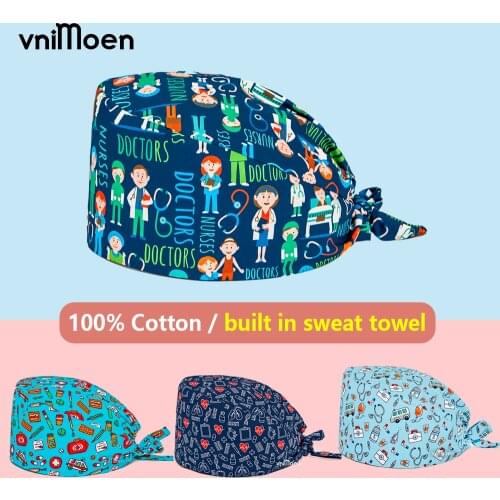Dental doctor pattern Surgical cap nursing cap Dust cap Beauty cap Scrub Caps Cotton Tieback scrub hats for women