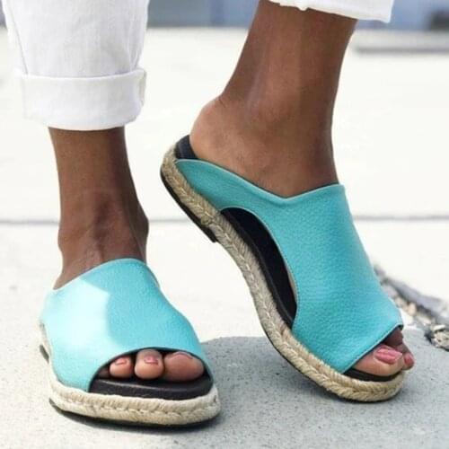 Summer Beach Slides Hmep Sewing Slippers Women Leather Flat Peep Toe Retro Casual Outdoor Beach Sandals Ladies Shoes Female 2021