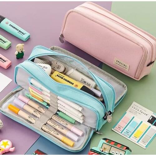 Cute Canvas Pencil Case High Capacity Stationery Storage Bag Organizer Pen Box Case School Pencils Pouch Bag Case Supplies Gift