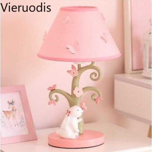 Resin Desk Lamp Pink Rabbit Table Light for Study Room Childrens Room Modern Lovely Home Decoration Cartoon Lighting Fixtue