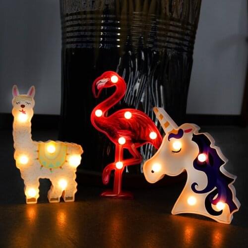 LED Night Lights Novelty Flamingo Alpaca Unicorn Painted Desktop Lamp Kids Christmas Gifts Bedroom Decor Room Wall Decorations
