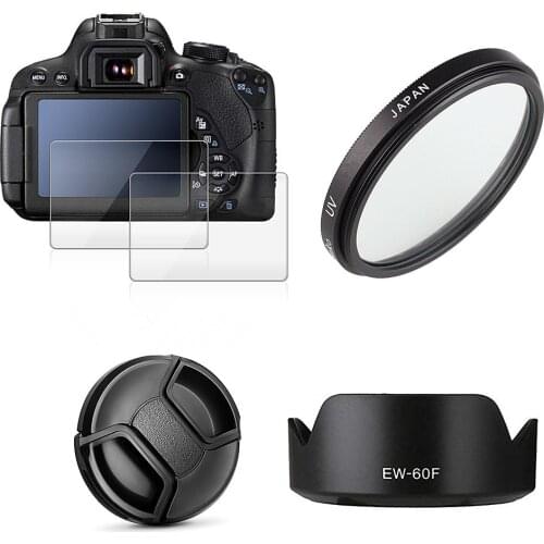 55mm UV Filter + EW60 Lens Hood + Cap + 2x Glass Screen Protector for Canon EOS M50 Mark II M50II Camera with 18-150mm Lens