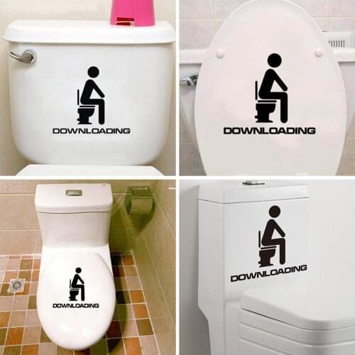 Vinyl Decal Cute Funny Downloading Bathroom Toilet For Toilet Wall Stickers Restroom Black Stickers English Toilet E5T5