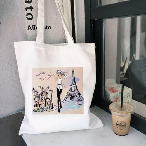 Harajuku Large Capacity Messenger Bag Casual Handbag Fun Women Bag Purse 2020 New Hello Paris Letter Print Shoulder Canvas Bag