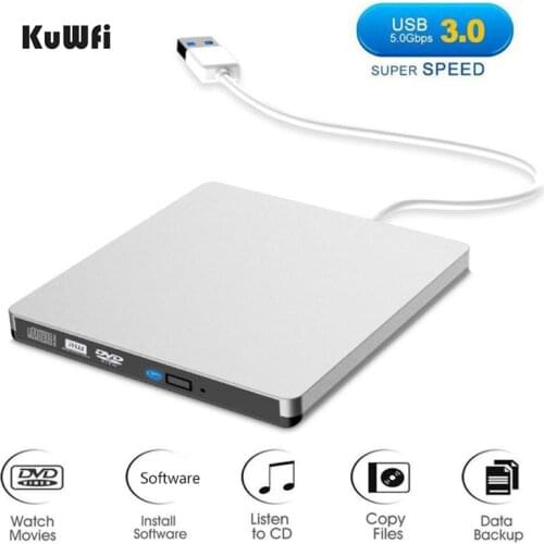 KuWFi USB 3.0 External DVD Burner Writer Recorder DVD RW Optical Drive CD/DVD ROM Player MAC OS Windows XP/7/8/10 ABS Plastic