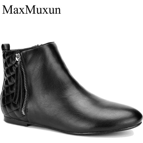 MaxMuxun Womens Booties Classic Flat Heel Ankle Pointed Toe Boots For Women Spring Autumn Fashion Causal Short Chelsea Boots