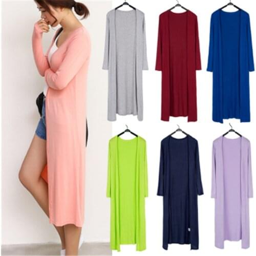 Korean 2021 Womens Casual Long Modal Cotton Sweater Cardigan Soft Comfortable Strong Simple Solid Free Size Loose Thin Cardigan