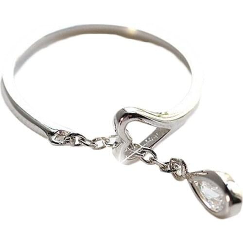 Woman New Fashion Silver Color Water Droplets Ring For Women Opening Adjustable Crystal Ring Girl Jewelry