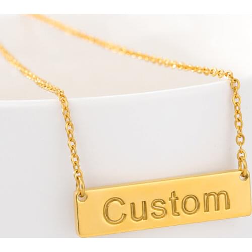 30*8mm Bar Personalized Name Necklace Engrave Name Date Necklaces Rose Gold Hollow heart Pendant For Women Personalized Gift