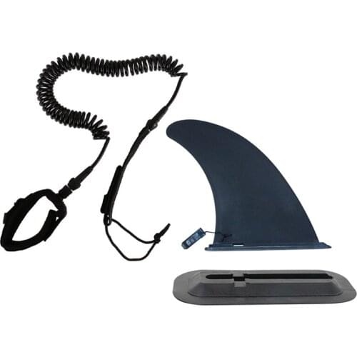 1 Pcs Surfboard Leash Surfing Stand Up Paddle Board Leash Cord & 1 Set 9 Inch Surfboard Fin With Base Water Wave Fin