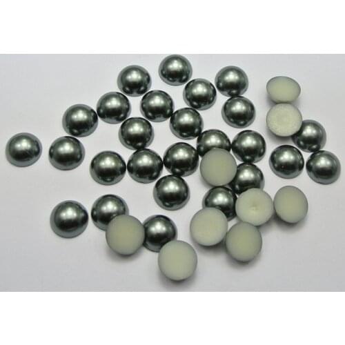 100 Dark grey Half Pearl Bead 12mm Flat Back Scrapbook Craft
