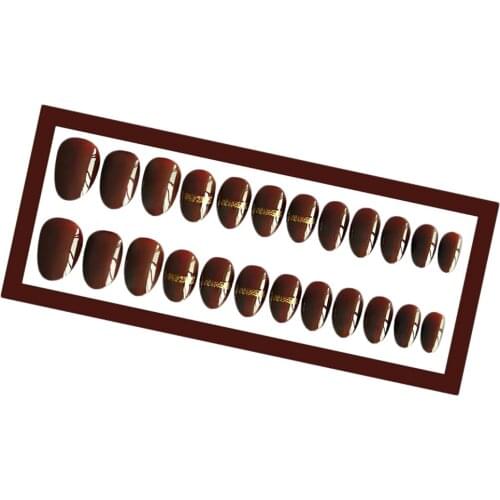 24Pcs/Pack Oval Nails Tips with Glue, Natural Full Cover Shine False Nails for