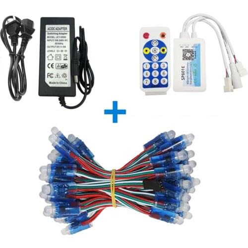 50PCS WS2811 12MM Full-Color Led Pixel Module IP68+SP601E WS2811 Bluetooth Led Controller+5V 6A Led Power Adapter