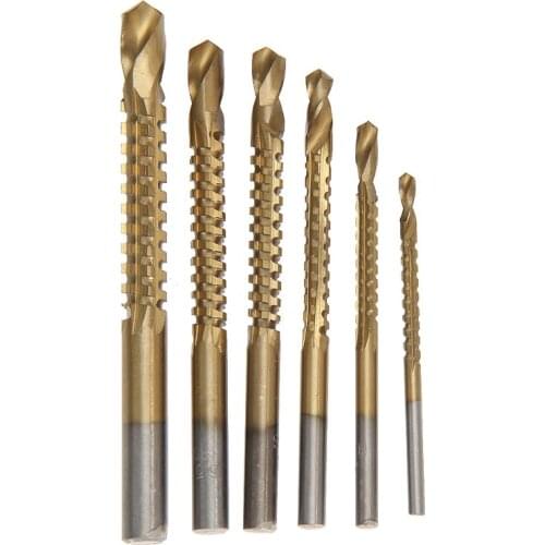 6Pcs 3-8mm Titanium Coated HSS Drill Saw Carpenter Woodworking Plastic Metal Hole Grooving Hand Tool Set