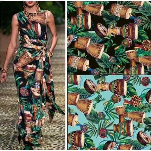 Drum printed polyester fabric satin shirt dress stretch satin fabric meter handmade DIY fabric wholesale polyester cloth