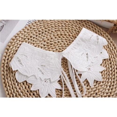 WhiteWomen Lace Collar Pure Color Detachable Lapel Choker fake ollar for women Denim Jeans Big Stones Blue Faux Cols Cowboy Shir