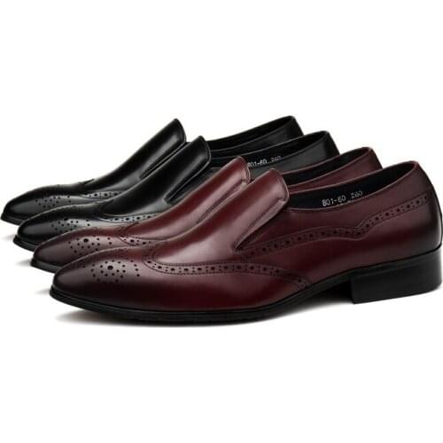 Large Size EUR45 Black / Wine Red Social Business Shoes Genuine Leather Mens Prom Dress Shoes