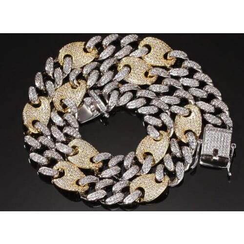 Hip Hop Gold Two Tone AAA+ Cubic Zirconia Bling Iced Out Twist Pieces Cuban Chain Necklaces for Men Fashion Rapper Jewelry Gifts