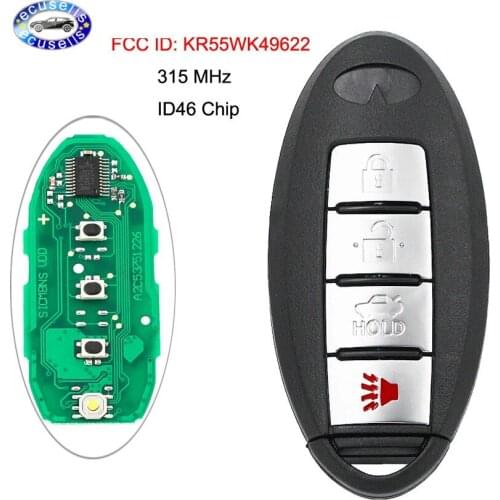 Smart Remote Key Fob 4 Button 315MHZ with ID46 Chip for Infiniti A50L QX50 FX35 Q70L QX60 FX25 Q60 2009-2013 FCC:KR55WK49622