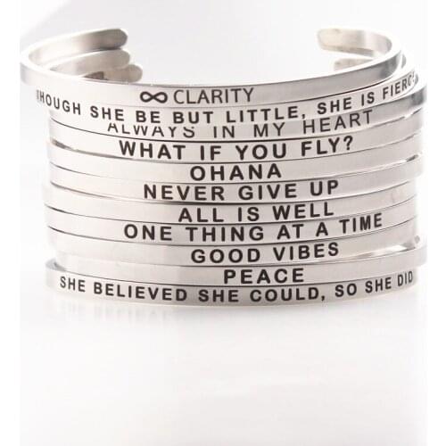 E f g h 4mm Dropship Stainless Steel Bangle Engraved Positive Inspirational Quote Hand Stamped Cuff Mantra Bracelets Men Women