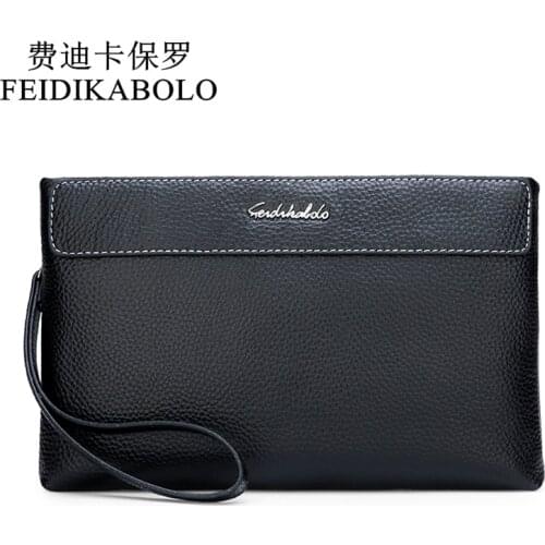 FEIDIKABOLO Rfid Wallet Genuine Leather Men Wallets Clutch Black Male Zipper Cowhide Leather Wallet Long Coin Purse Handy Bags