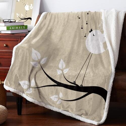 Tree Branch Bird Musical Note Fleece Blanket Office Sofa Cashmere Blanket Bed Cover Bedspread Warm Blankets for Beds
