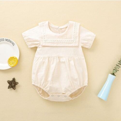 Pudcoco Newborn Baby Girl Romper Solid Color Short Sleeve Knitted Cotton Romper Jumpsuit One-Piece Outfit Baby Girl Clothes