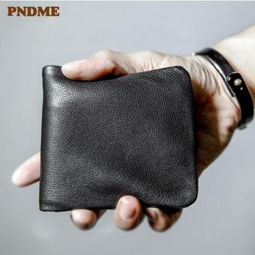 Natural soft cowhide mens black wallet teens short thin high quality genuine leather ID credit card holder minimalist purse