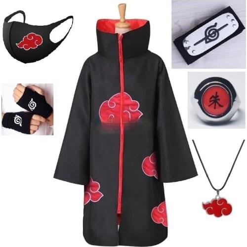 5 PICS Akatsuki Uchiha Tobi Obito Akatsuki Cosplay Costume Cloak Mask Halloween Man Woman Cosplay Costume Headband Accessories