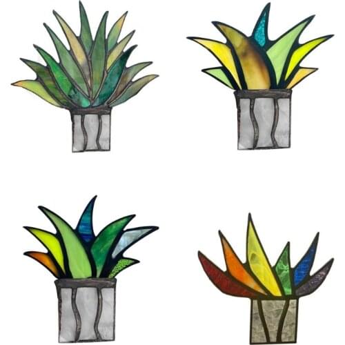 Creative Mini Acrylic Aloe Potted Plant Stained Glass Colorful Artificial Fake Agave Home Garden Outdoor Indoor Decoration