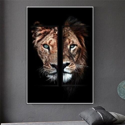 Lion and Lioness Abstract Canvas Paintings on the Wall Art Posters and Prints African Lions Animals Art Pictures For Living Room