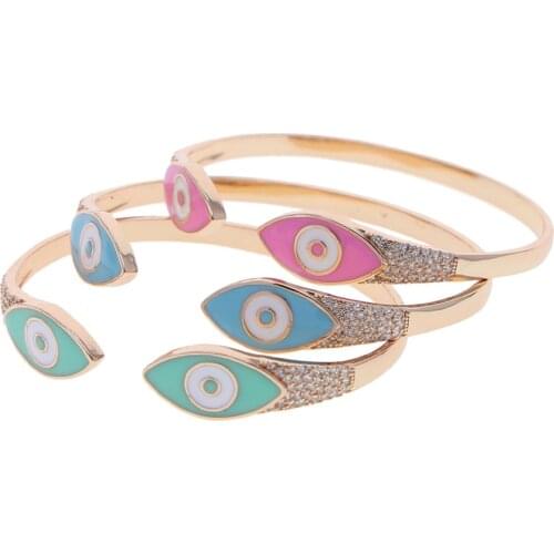 Cute lovely lucky girl women Turkish evil eye fashion jewelry open adjusted cz eye bangle bracelet