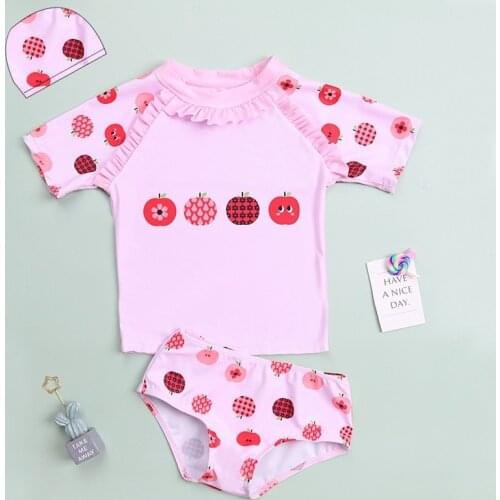 2021 New Pink Cartoon Bikini Girls Swimwear Short Sleeve UPF50+ Swimsuit Girls Kids 2-8Y Children Swimwear Quick Dry Beachwear