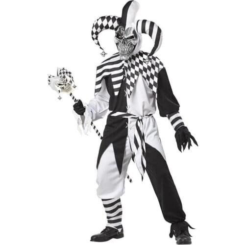 New California Costumes Nobodys Fool Hood Costume Mens Adult No Cheating Evil Jester Costumes Skelet Nar Halloween Man Kostuum