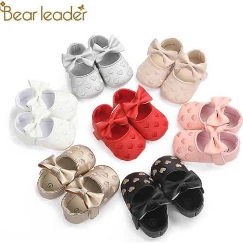 Bear Leader Baby PU Leather Baby Boy Girl Baby Shoes Bow Soft Soled Non-slip Footwear Crib Shoes Newborn Infant First Walkers