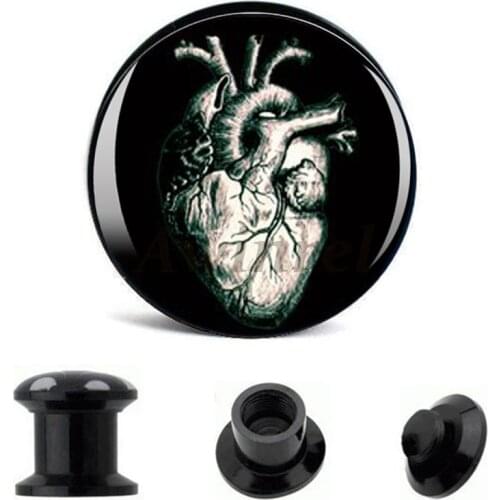 Wholesale Ear Gauge Plugs Vintage Heart Acrylic Screw Fit Flesh Tunnel Plug Eyelet Body Piercing Jewelry 6mm-25mm AW40228