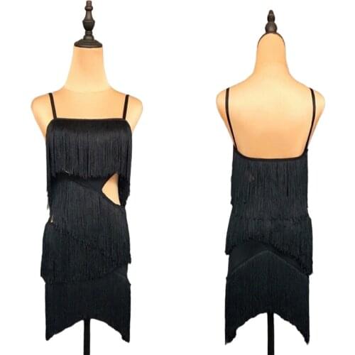 Fringe Latin Dance Dress Women Sexy Stage Costume Designer Clothes Black Tango Dress Tap Dancewear Salsa Dancing Outfit JL3110