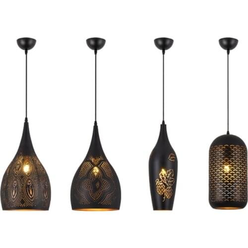 Loft Industrial Iron Hollow Carving Pendant Lights Single Retro Southeast Asia Restaurant Bar Pendant Lamps Dining Room Lighting