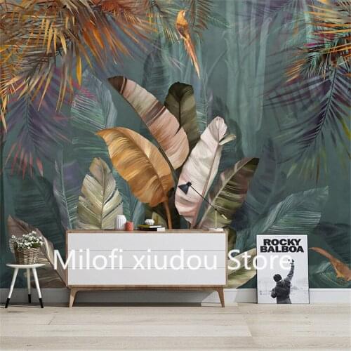 Custom 3D Mural Wallpaper Tropical Plant Forest Banana Leaf Flamingo Living Room Bedroom Home Decoration Painting Wallpaper