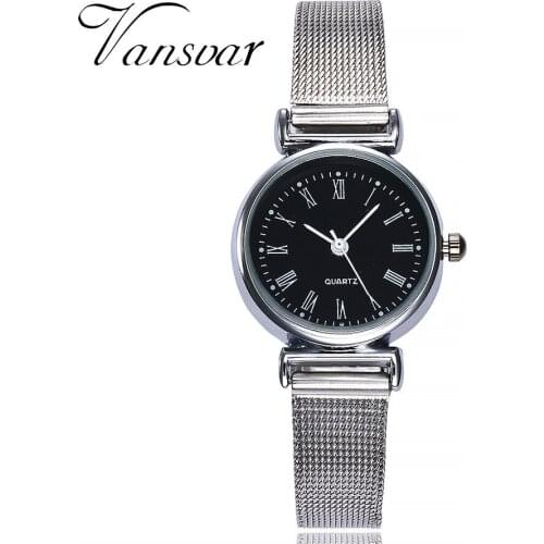 Vansvar Hot Brand Women Watches Quartz Stainless Steel Marble Strap Sliver Watch Analog Mens Clock Wrist Watch relogio #N05