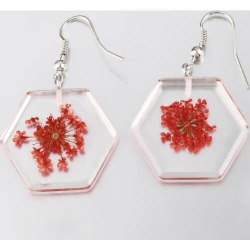 Hexagon Plant Dried Flower Earring Women Charms Resin Findings Diy Earring Accessories Fashion Jewelry Boucle d'oreille Femme