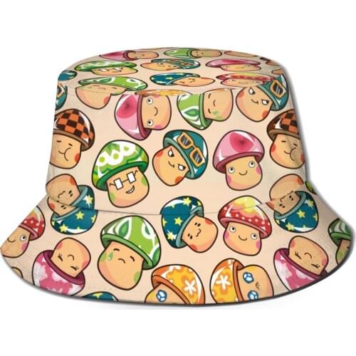 NOISYDESIGNS Summer Funny Cute Mushrooms Printed Bucket Hat for Women Outdoor Fishing Cap Good Quality Fisherman Hat Customized