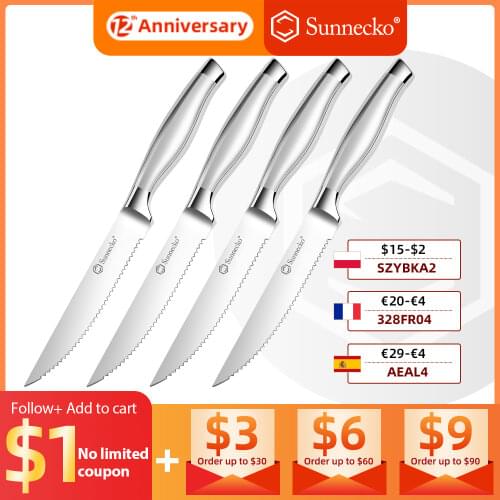 Sunnecko Stainless Steel 4pcs Steak Knife Set Gift Box Sets 5 inches Kitchen Table Dinner Knives Restaurant Dinnerware Set