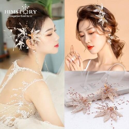 Himstory Bridal Hairpins Super Fairy Maple Leaf Side clip Hair Accessories Wedding Gauze Hair Accessories