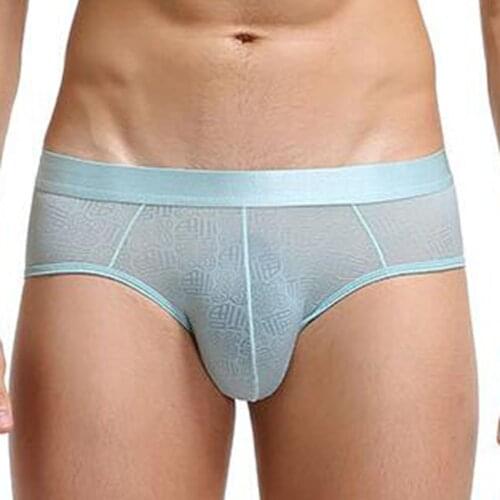 Mens Elastic Briefs Shorts Underwear Ultra-Thin Breathable Briefs Cueca Ice Silk Seamless Low Waist Soft Underpants