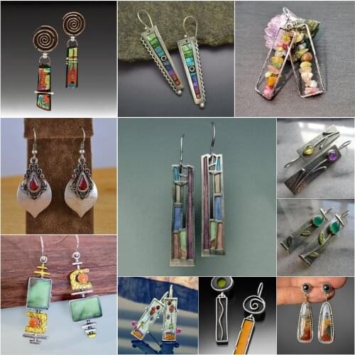 Vintage Mixed Color Statement Geometric Long Hollow Metal Earrings for Women Fashion Jewelry Bohemian Earrings Femme 2019 Z4E777