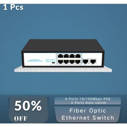 Fiber Optic Ethernet Switch SM Fast Network 10/100Mbps 8 Ports POE 2Ports Auto Uplink for Wireless Access AP
