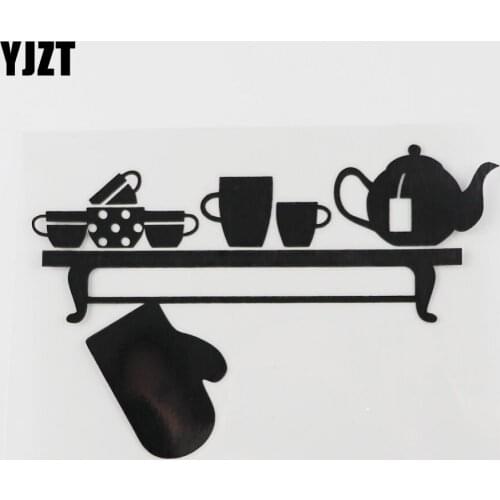 YJZT 15CM×9.8CM Cup And Kettle Car Sticker Kitchen Supplies Vinyl Decal Black/Silver 13E-0069