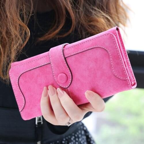New Brand Fashion long designer Nubuck leather Stitching Womens clutch wallet hasp ladies coin purse card holder handbag